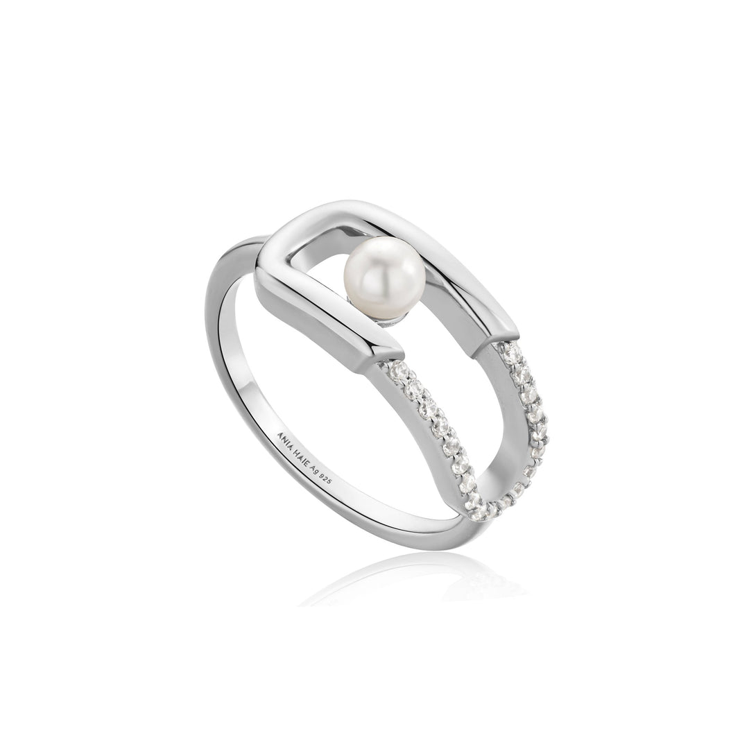 Ania Haie Silver Pearl Sparkle Interlock Ring