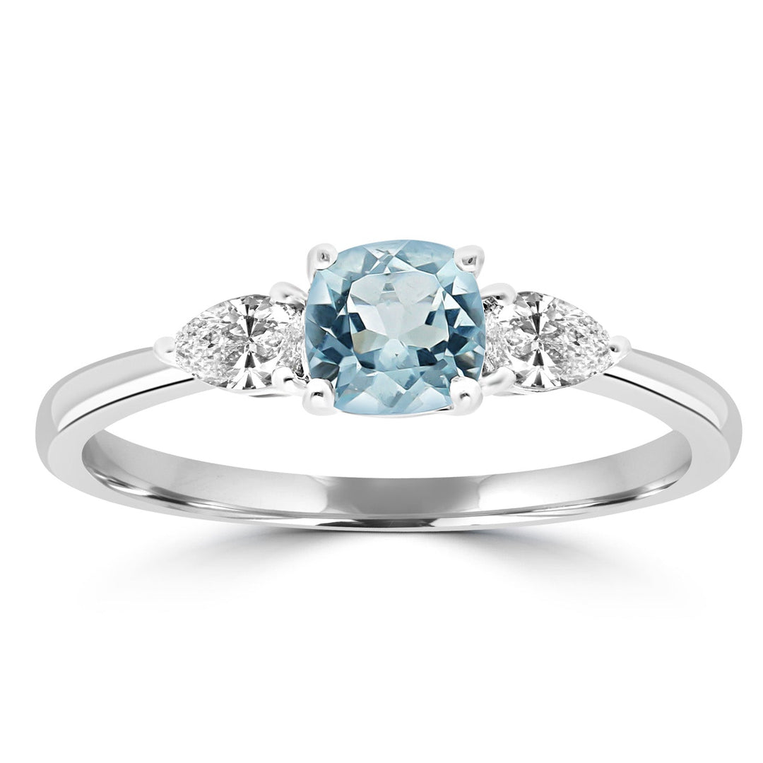 0.20ct HI I1 Diamond and Aquamarine Ring in 9K White Gold