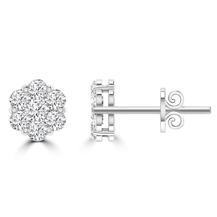 Cluster Stud Diamond Earrings with 0.15ct Diamonds in 9K White Gold - RJ9WECLUS15GH