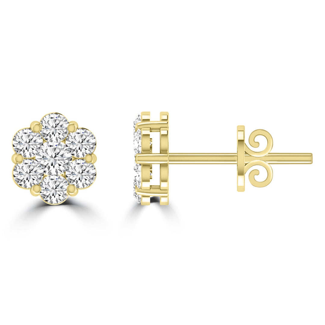 Cluster Stud Diamond Earrings with 0.15ct Diamonds in 9K Yellow Gold - RJ9YECLUS15GH