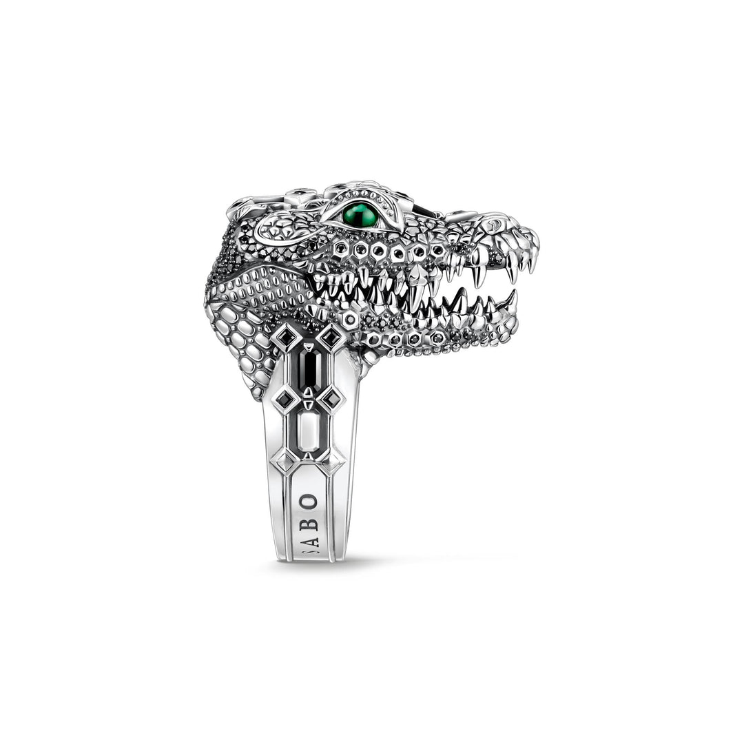 THOMAS SABO Ring Crocodile Head with Stones Blackened Silver