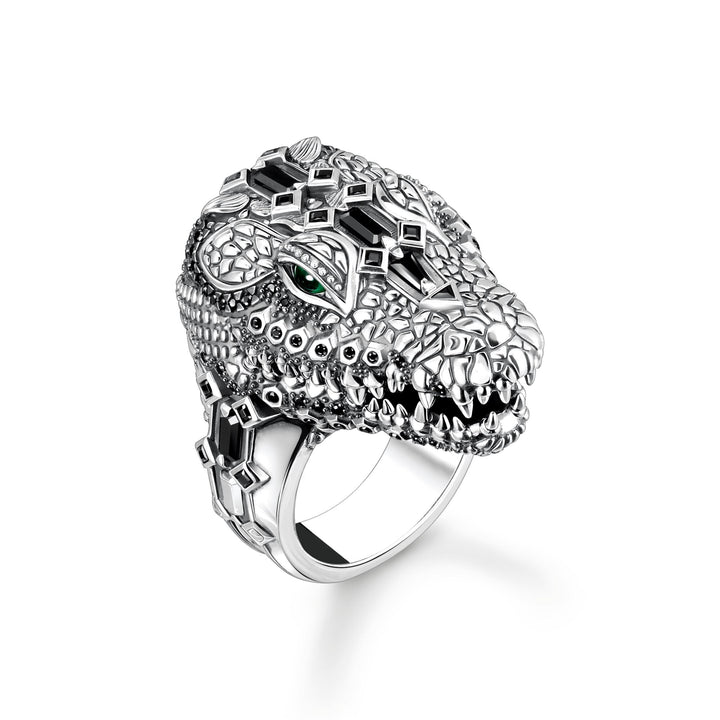 THOMAS SABO Ring Crocodile Head with Stones Blackened Silver