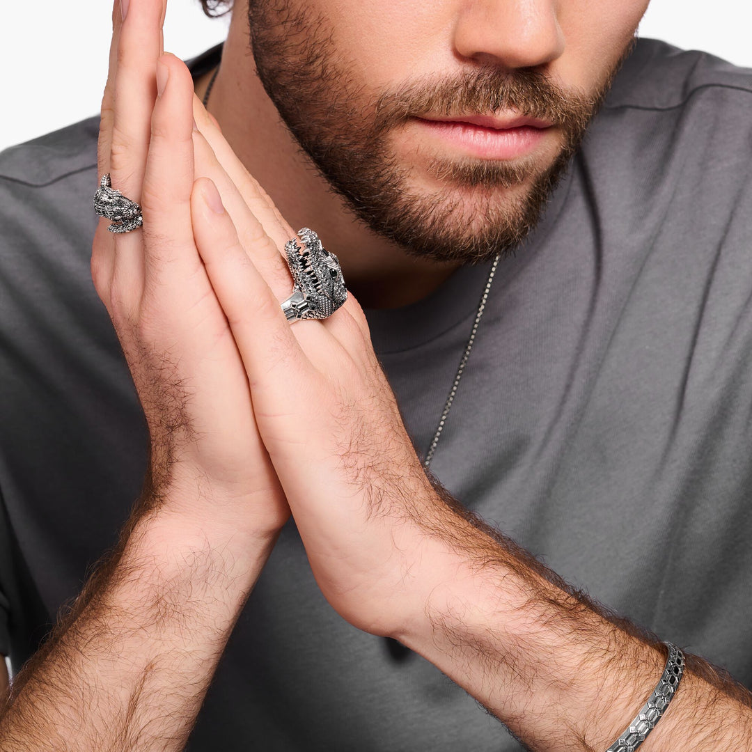 THOMAS SABO Ring Crocodile Head with Stones Blackened Silver