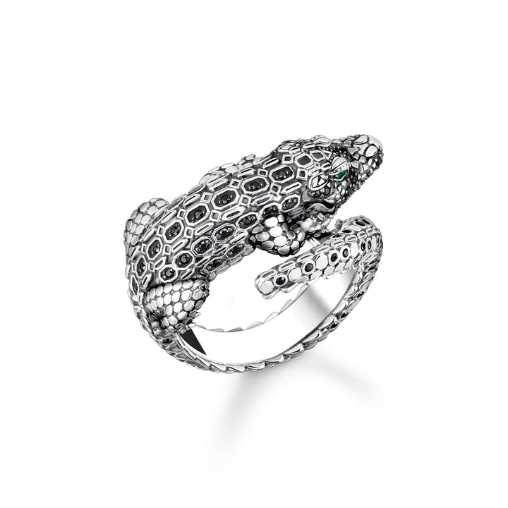 THOMAS SABO Ring Crocodile with Stones Silver Blackened