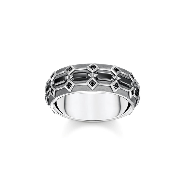 THOMAS SABO Ring Wide Crocodile Shell with Stones Silver Blackened