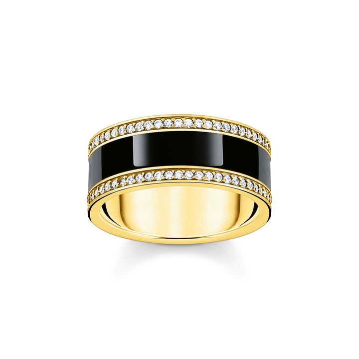 THOMAS SABO Gold Band Ring with Black Cold Enamel and Zirconia