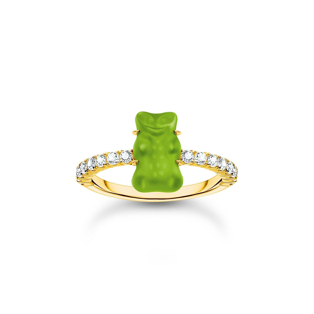 THOMAS SABO Ring with green mini sized goldbears and zirconia