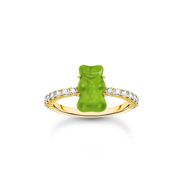 THOMAS SABO Ring with green mini sized goldbears and zirconia