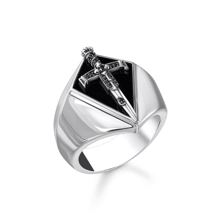 THOMAS SABO Sword Signet ring with black zirconia