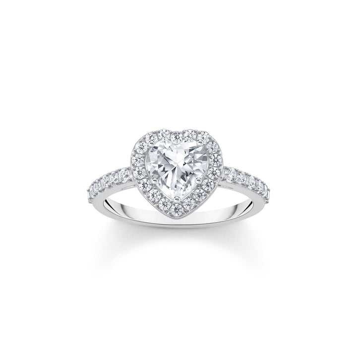 THOMAS SABO Halo ring with white, heart-shaped zirconia