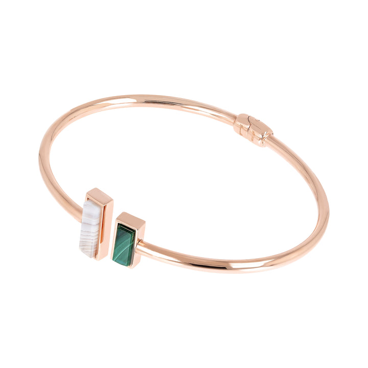 Bronzallure White Mother of Pearl & Malachite Stones Contrari Bangle